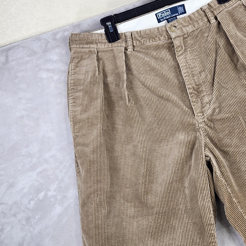 Polo Ralph Lauren Corduroy Pants Mens 38x32 Beige Andrew Pleated Classic Fit - Picture 6 of 13